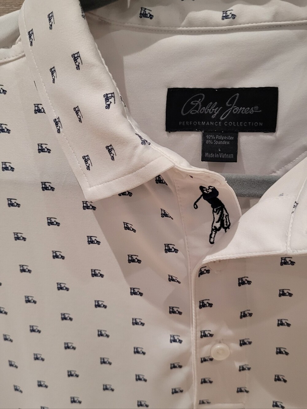 Bobby Jones White Polo Shirt with Navy Golf Cart Motif
